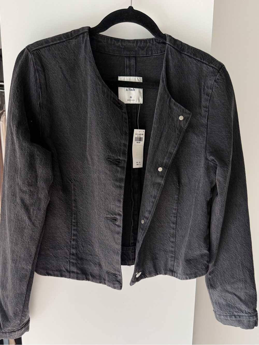 Abercrombie & Fitch Black Collarless Denim Jacket